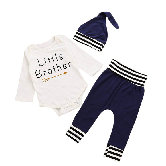 3PCS 2017 Autumn Spring Newborn Baby Boys Girls Long Sleeve Letter Tops Romper+striped Pants Hat Outfits Set Christmas Clothes - Babybyrds