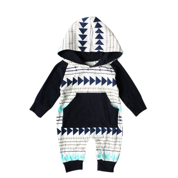 2017 Newborn Kids Baby Boy Girl Infant Romper Jumpsuit Long Sleeve Cotton Hooded Clothes Cute Geometry Printed Autumn Outfit - Babybyrds