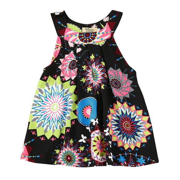 Girls Dresses Little Princess Red Dress Flower Printing Summer Girl Fashion Tops Baby Kids One Piece Casual Clothes - Babybyrds