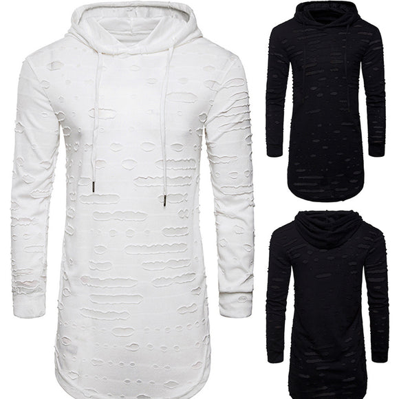 Men's Fashion  Hoodie Hole Long Sleeve T Shirt Casual Top Blouse - Babybyrds