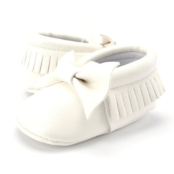 Newborn Baby Casual PU Leather Tassels Bowknot Indoor 0-12 Months Toddler Shoes Infant Sole Shoes Soft Bottom Non-slip Shoes - Babybyrds